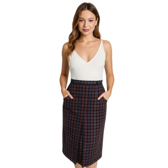 Quasimodo Vintage High Waist Plaid Midi Skirt - Picture 1 of 17